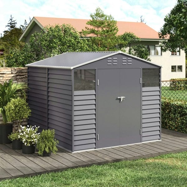 Charcoal Steel Tool Shed with Front Windows and Ventilation Living and Home 