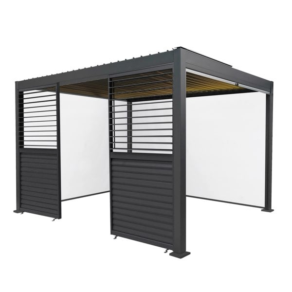 Monstershop Anthracite Aluminium Pergola With White Blinds, 2 x Side Panels & LED Lights - 3m x 4m