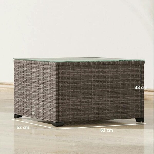 62 x 62cm Glass-Top Rattan Side Table - Dark Grey