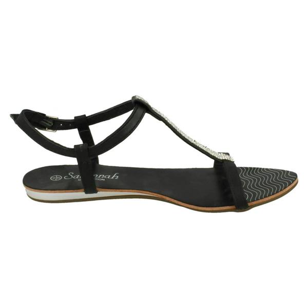 Savannah Ladies Savannah Flat T Bar Diamante Trim Casual Sandal