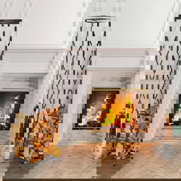 Gr8 Home Large Black Metal Steel Firewood Rack Log Wood Storage Holder Tall Shelf Stand