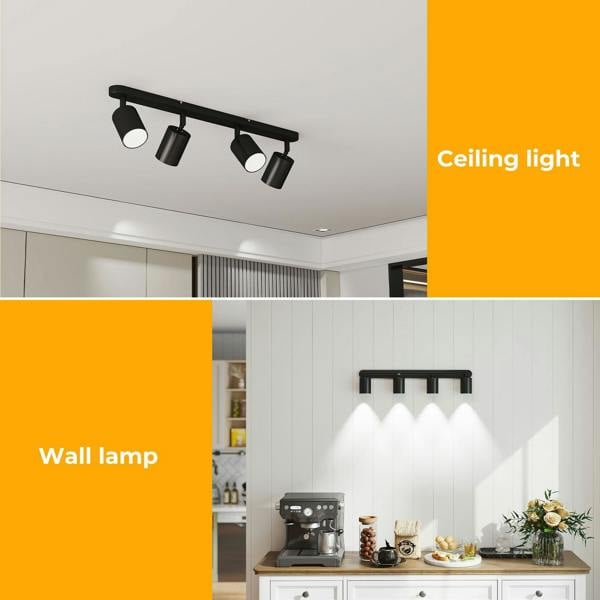 EMITTO Led Ceiling Spot Light GU10 4-Way Fully Adjustable Steel Modern Black