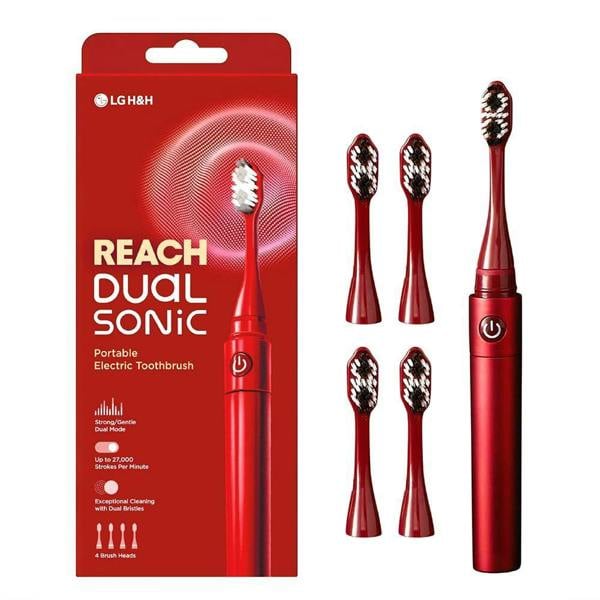 LG Reach Dual Sonic Toothbrush includes 4 Toothbrush Heads 27000 VPM Red