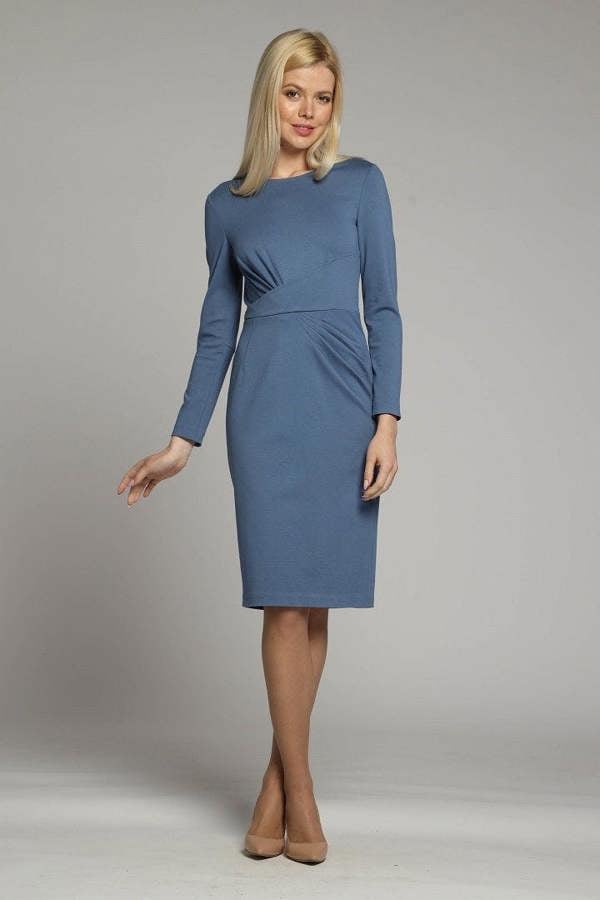 Rumour London Rebecca soft jersey dress with waistline drapes in soft blue