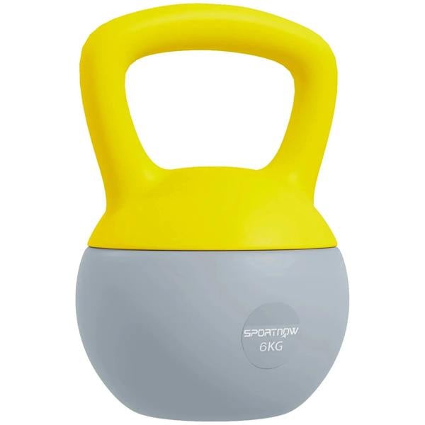 Soft yellow and grey kettlebell with non-slip handle, 6KG label