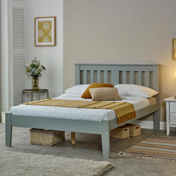Mission TM Kingston Grey Pine Bed Frame Slatted Headboard Low Foot End 4 Sizes