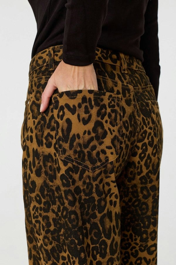 Brown | Animal Print High Waist Wide Leg Jeans
