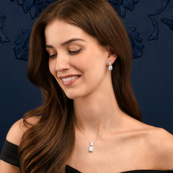 namana 925 Sterling Silver Double Rectangle Statement Pendant Necklace