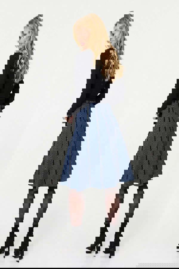 Blue | Chevron Texture Knee Length Jumper Dress
