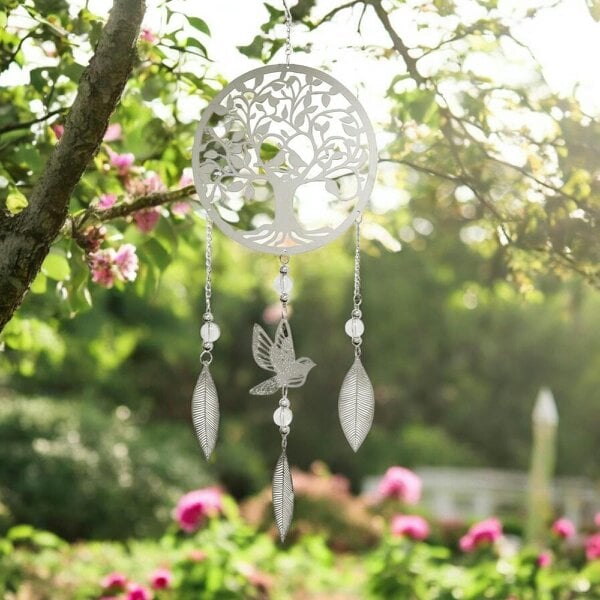 EDH Door Hardware Tree Stainless Steel Hanging Dreamcatcher – 59cm x 18cm | Elegant Outdoor & Indoor Wind Spinner | Boho Metal Dream Catcher