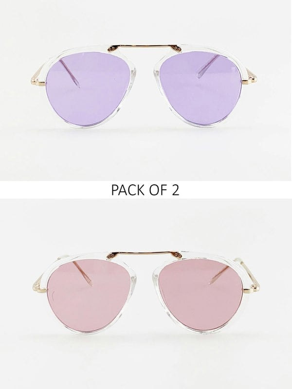 SVNX 2 Pack Aviator Style Sunglasses with Coloured Lenses