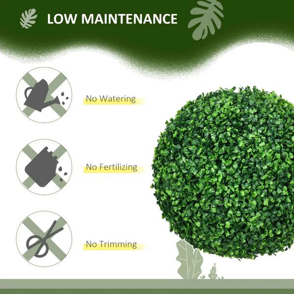 Green artificial boxwood topiary ball with dense round foliage