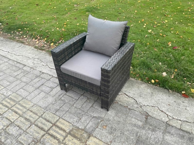 Fimous High Back Rattan Outdoor Garden Arm Chair With Thick Seat and Back Cushion - Grey