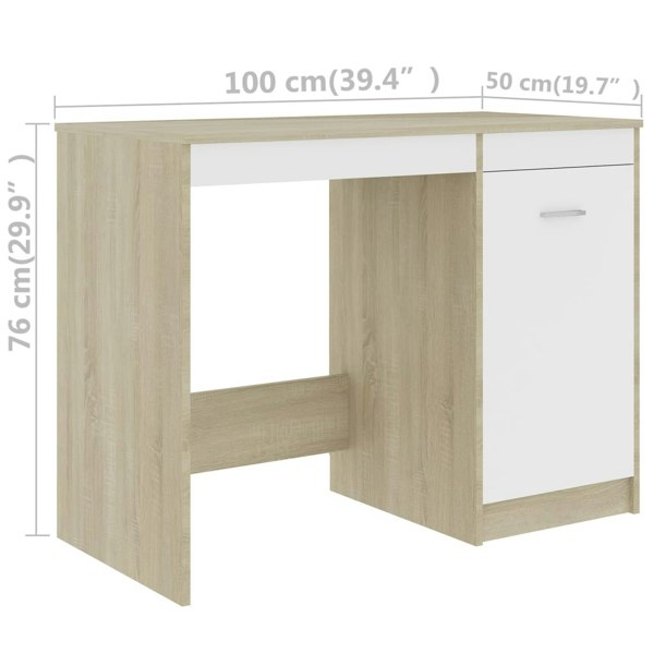 Berkfield Desk White and Sonoma Oak 100x50x76 cm Engineered Wood