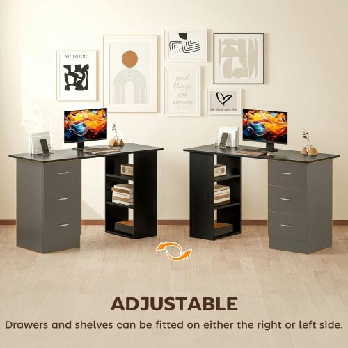 Wyld Haus Tonosa 120cm Wooden Black Study Desk With 3 Shelves And 3 Drawers