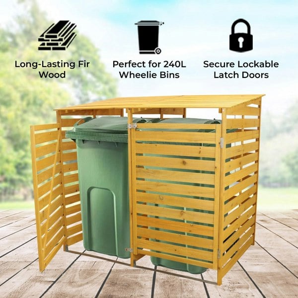 Monstershop Double Wheelie Bin Storage - Fir Wood