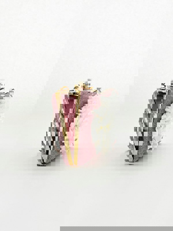 SVNX Square clutch Bag with 3D florals and Rhinestone handle in Pink