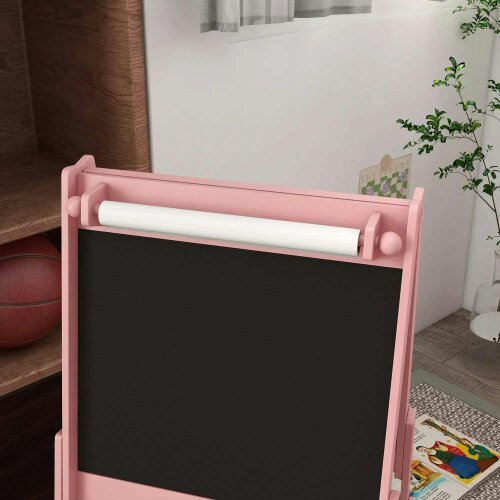 Three-In-One Kids Easel with Paper Roll, Art Easel, with Storage - Pink