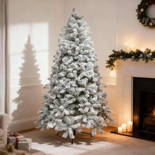 4ft to 7ft Green Snow-Flocked Artificial Christmas Trees with PVC Tips and Metal Stand image 5