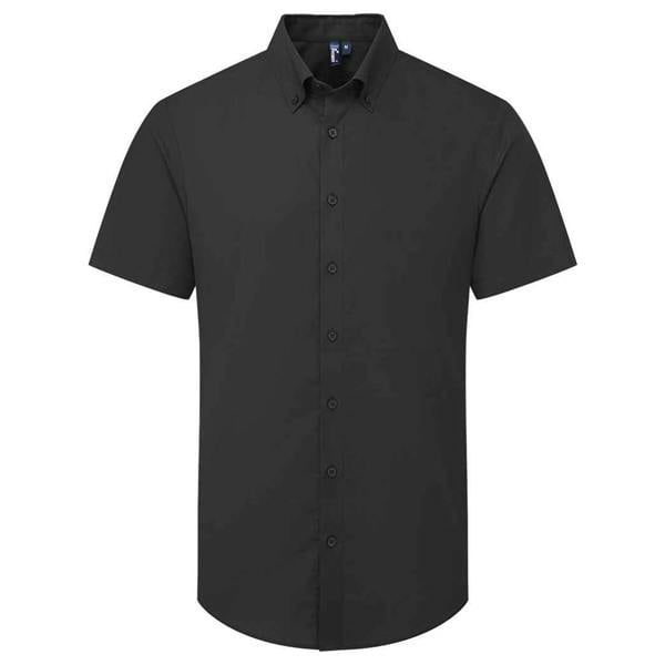 Premier Mens Supreme Oxford Short-Sleeved Formal Shirt - Black