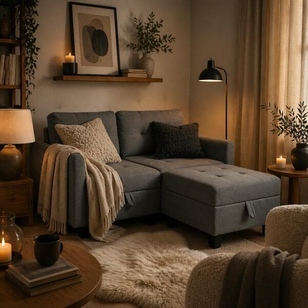 Wyld Haus Bakeli Dark Grey Modular L Shaped Sofa With Integrated Storage