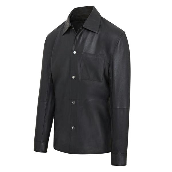 Infinity Leather Mens Black Leather Trucker Western Unlined Shirt Jacket - Abilene