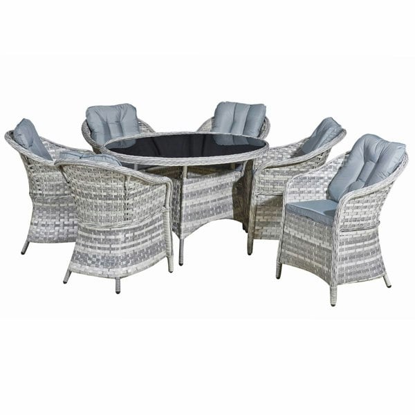 Oseasons Sicilia Rattan 6 Seat Dining Set in Dove Grey with Black Glass