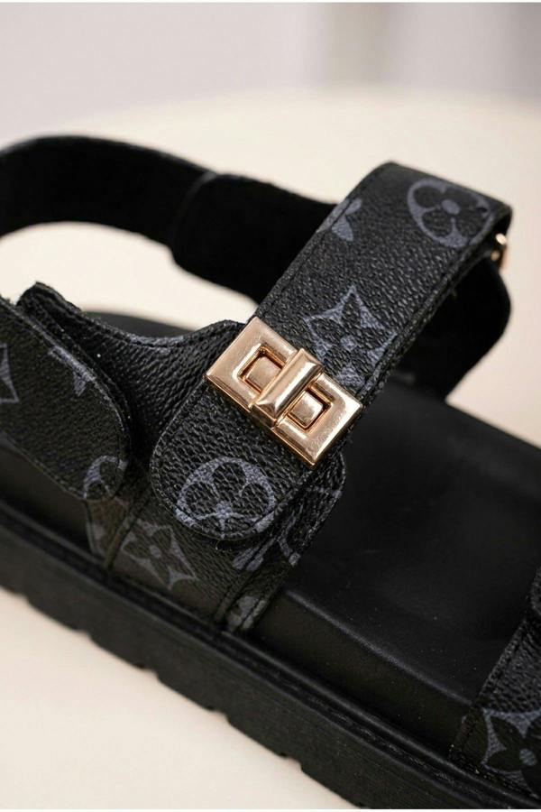 Saoirse Geometric Print Flatform Sandals - Black