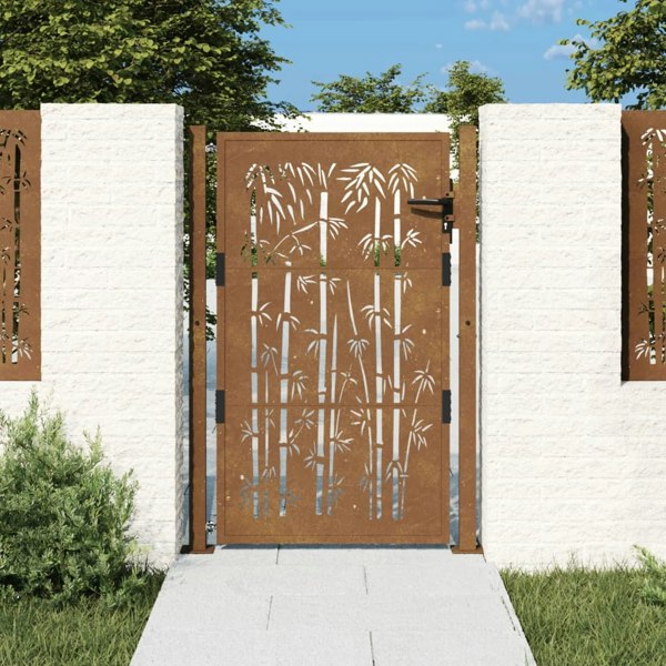 Berkfield Garden Gate 105x130 cm Corten Steel Bamboo Design