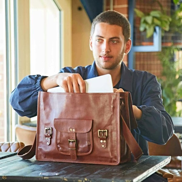 Paper High Brown Leather Satchel