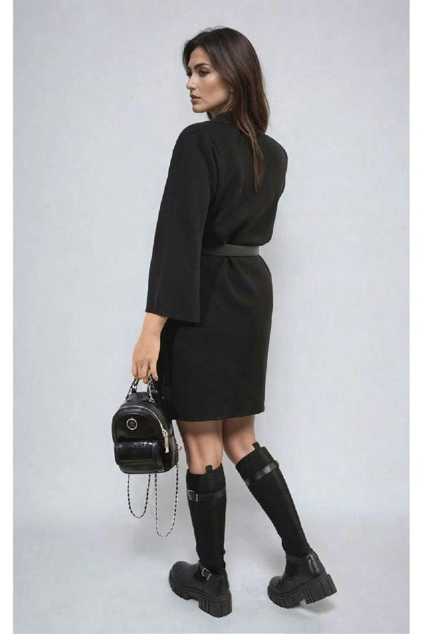 Cheryl Open Front Longline Knitted Cardigan With Front Pockets - Black
