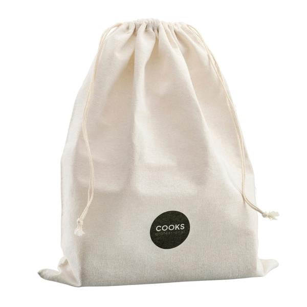 Cooks Professional Embossed Bread Bin, Linen Bag and Bamboo Board Set | White
