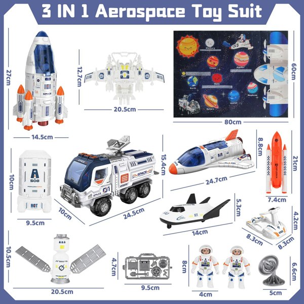 deAO Toys Rocket Ship Toys for Kids Space Shuttle Playset with Astronaut Figures Realistic Features for Imaginative Play and Learning