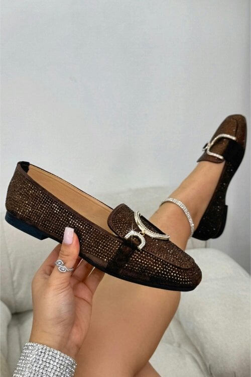 Love Lemonade Crystal Imperial Suede Loafers Brown