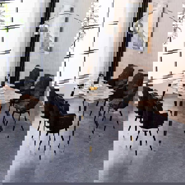 Furniture One Padded Dining Chair Set of 2, Chenille Fabric Vanity Armchair with Metal Frame for Living Room, Bedroom, - Max Load 150 KGS