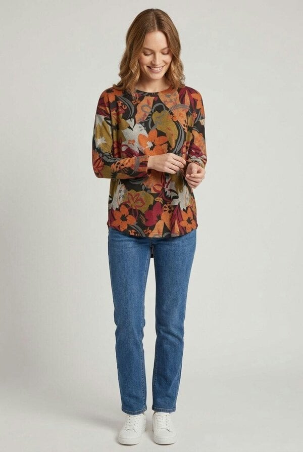 Izabel London Floral Batwing Long Sleeve Relaxed Top