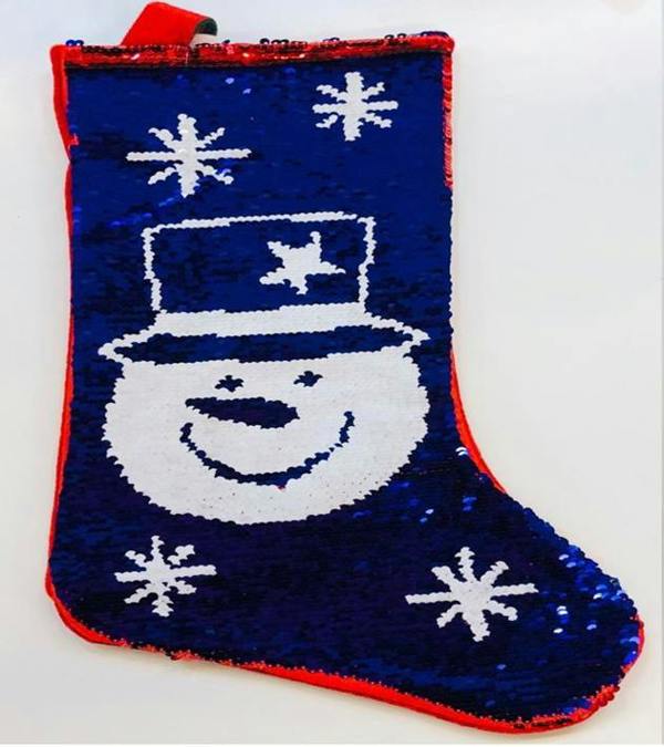 45cm Novelty 2-in-1 Snowman Sequin Christmas Stocking Sack, Red and White, Decorative Gift Storage image 4
