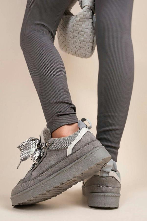 Leiza Chunky Lace Up Faux Fur Trainers - Black