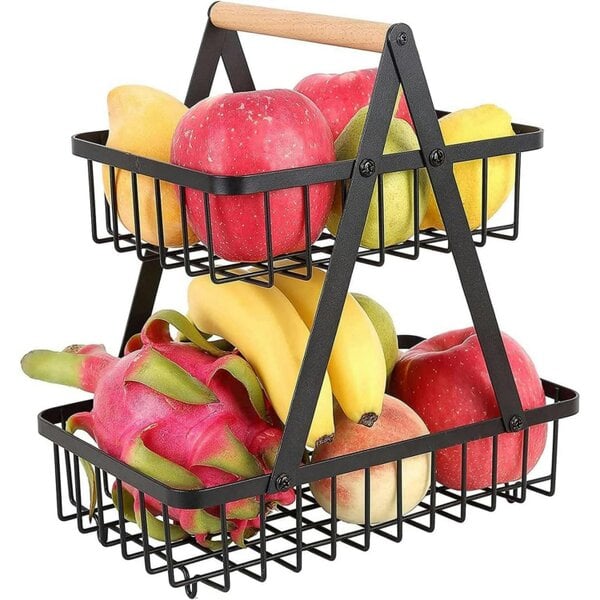 Dyzi 2 Tier Metal Fruit Vegetable Basket Detachable Storage Rack Black