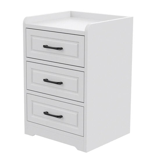 Havendro 3 Drawer Bedside Cabinet, White Chest Table, Solid Wood Bedroom Furniture