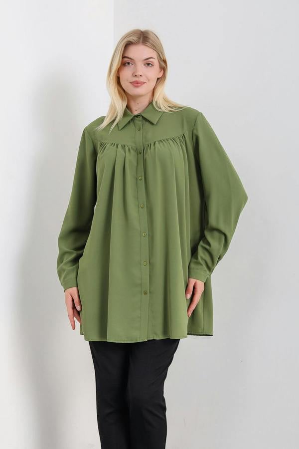 Hoxton Gal Relaxed Fit Long Sleeves Tunic in Khaki