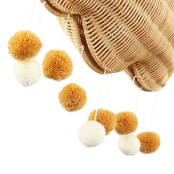 Cloud Shaped Childrens Rattan Pendant Light Shade with Pom Pom Balls Image 3