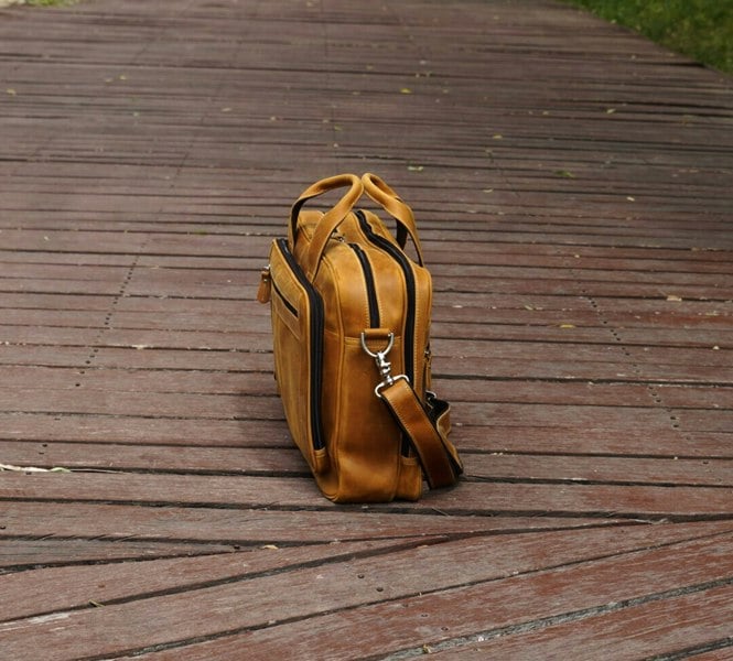 Touribag Genuine Leather Briefcase With Luggage Strap