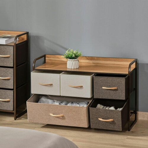 Wyld Haus Zini Brown 5 Linen Drawers Dresser With Steel Frame And Wood Top