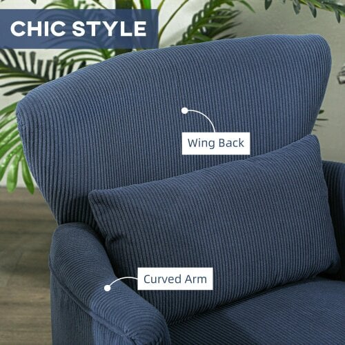 Wyld Haus Kesu Blue Corduroy Retro Style Accent Chair Dark Wooden Angled Legs