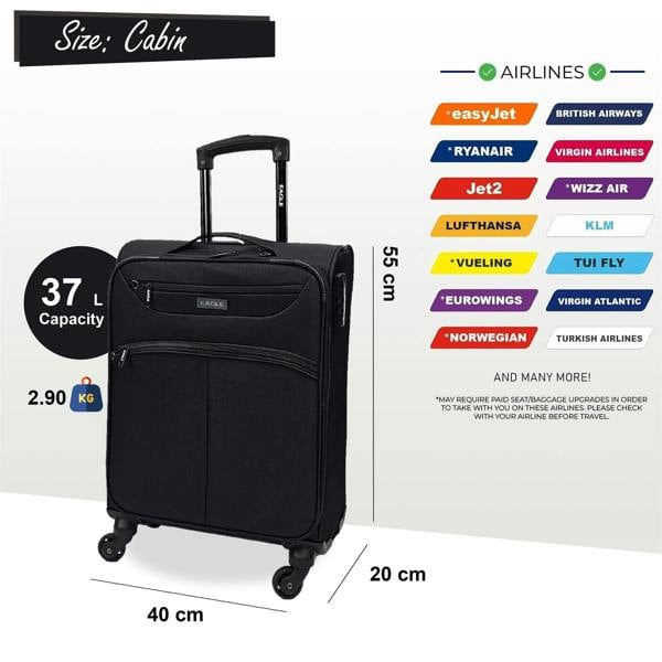 Eagle Luggage Lightweight Soft Suitcase Luggage Travel TSA Set