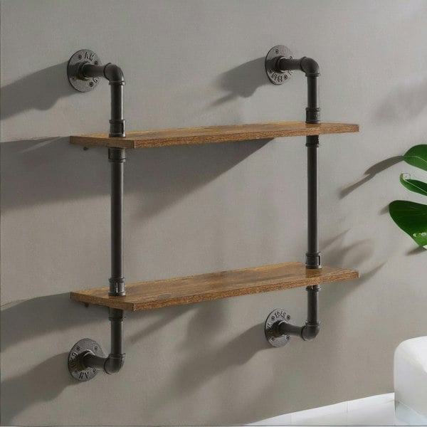 Rafaelo Mobilia Industrial Pipe Wall-Mounted 2 Tier Floating Shelves