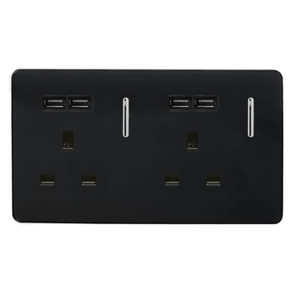 Trendi Switch 2 Gang 4 Port USB 2100mA Plug Socket in Piano Black