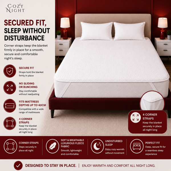 Cozy Night Superking Size Electric Blanket Heated with 3 Heat Settings - Quick Fit Underblanket - Fleece Material Machine Washable