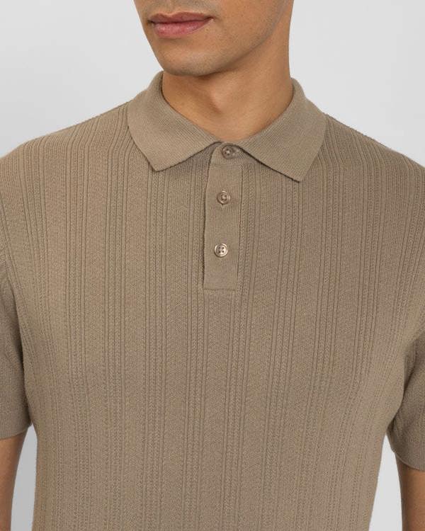 Steel & Jelly Textured Stripe Short Sleeve Polo Shirt